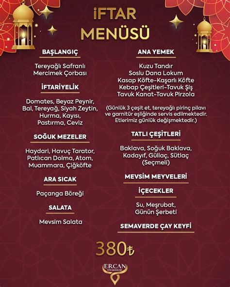 ercan steakhouse iftar menüsü fiyatları